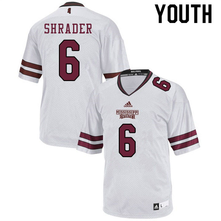 Youth #6 Garrett Shrader Mississippi State Bulldogs College Football Jerseys Sale-White